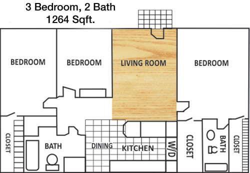 1,264 sq ft floorplan layout