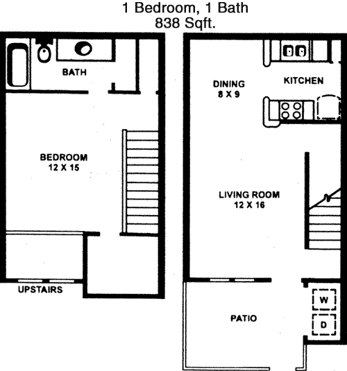 838 sq ft floorplan layout