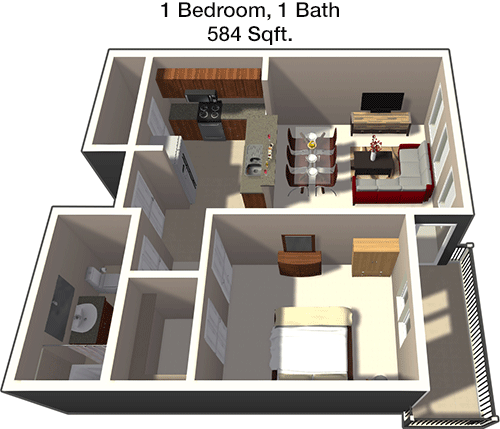 584 sq ft floorplan layout