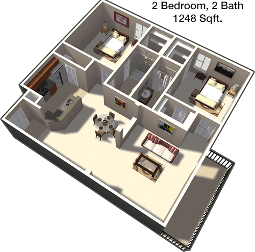 1,248 sq ft floorplan layout