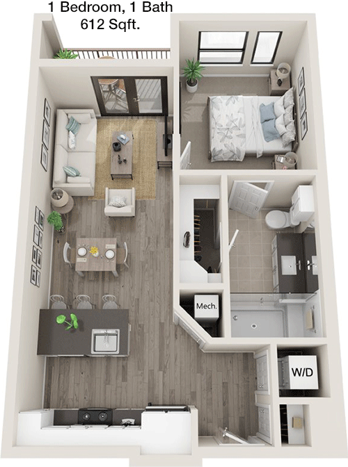 612 sq ft floorplan layout