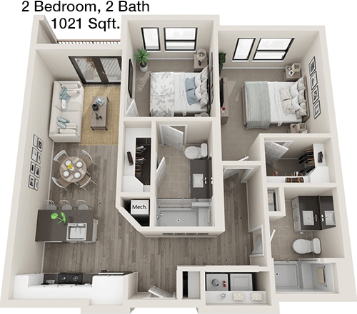 1,021 sq ft floorplan layout