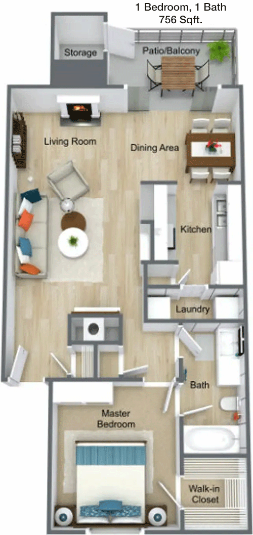 756 sq ft floorplan layout