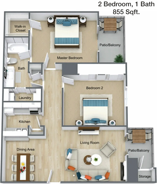 855 sq ft floorplan layout