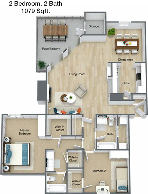 1,079 sq ft floorplan layout