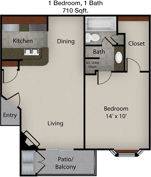 710 sq ft floorplan layout