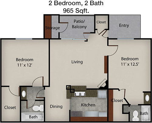 965 sq ft floorplan layout