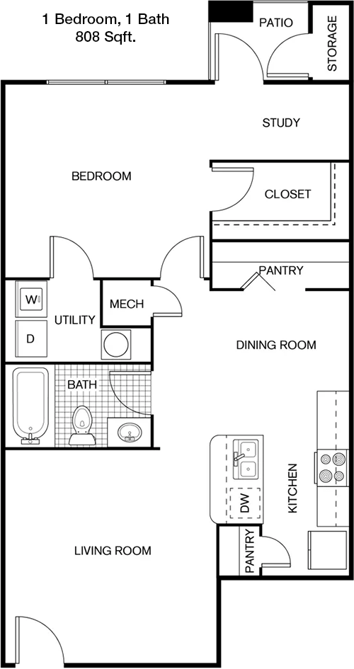 808 sq ft floorplan layout