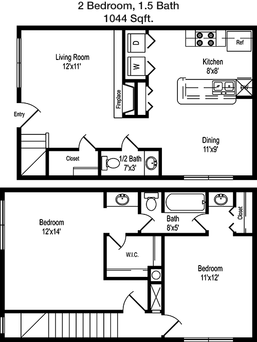 1,044 sq ft floorplan layout