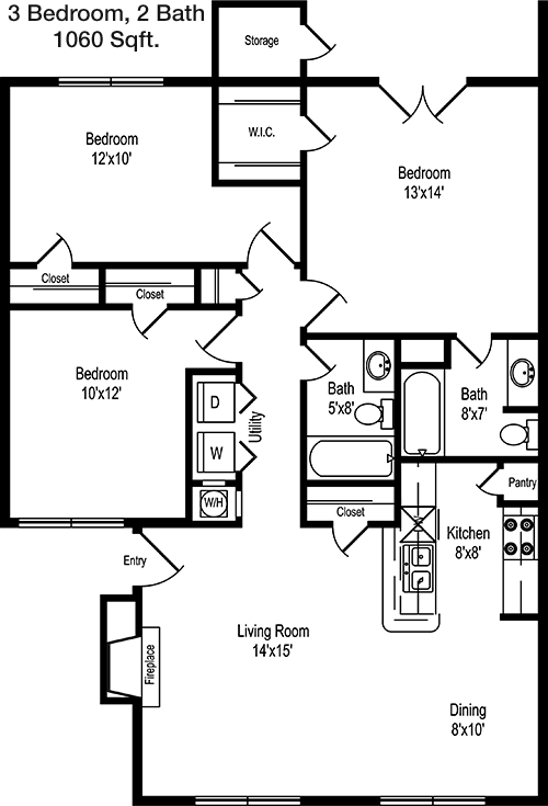 1,060 sq ft floorplan layout