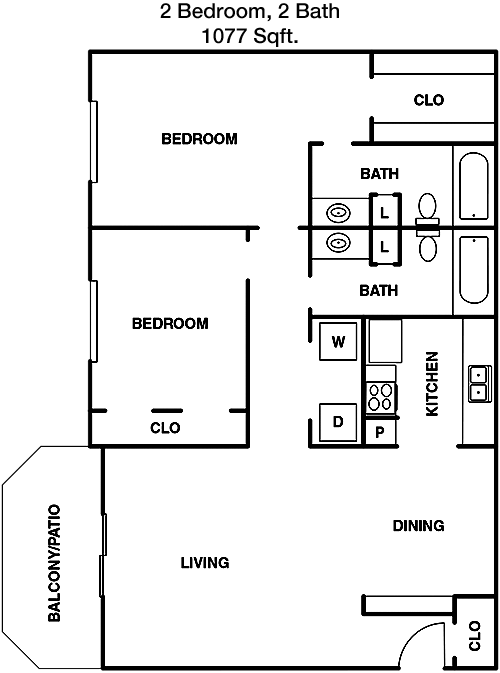 1,077 sq ft floorplan layout