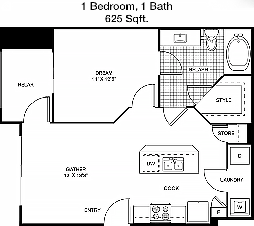 625 sq ft floorplan layout