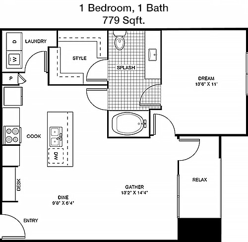 779 sq ft floorplan layout