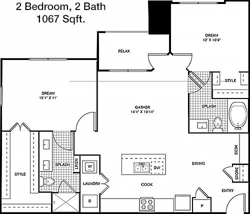1,067 sq ft floorplan layout