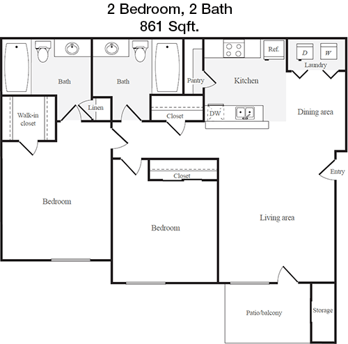 861 sq ft floorplan layout