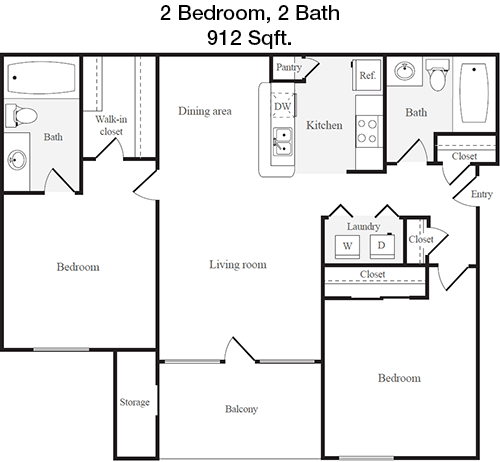 912 sq ft floorplan layout