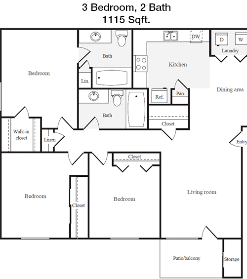 1,115 sq ft floorplan layout