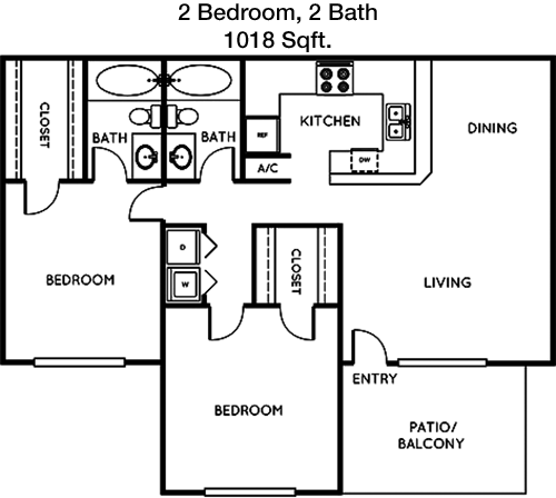 1,018 sq ft floorplan layout