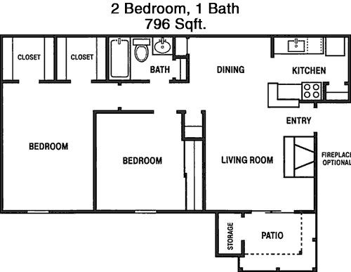 796 sq ft floorplan layout