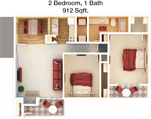 912 sq ft floorplan layout