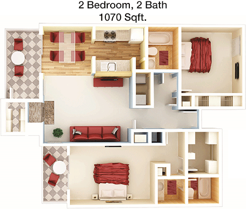 1,070 sq ft floorplan layout