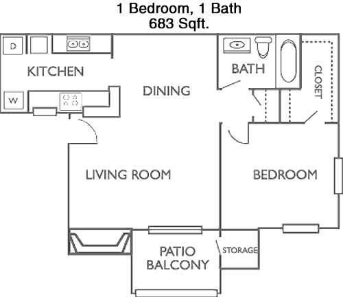 683 sq ft floorplan layout