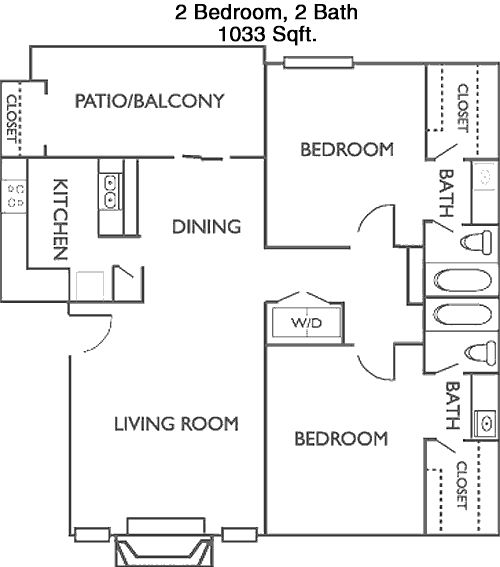 1,033 sq ft floorplan layout