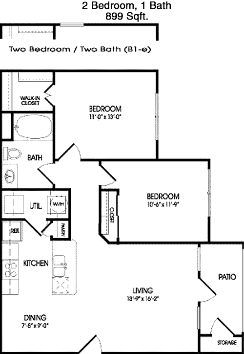 899 sq ft floorplan layout