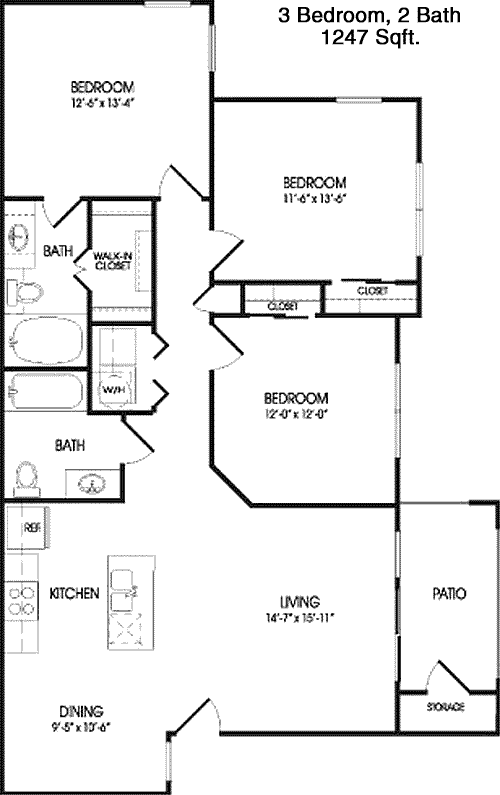1,247 sq ft floorplan layout