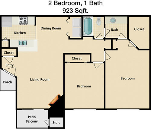 923 sq ft floorplan layout