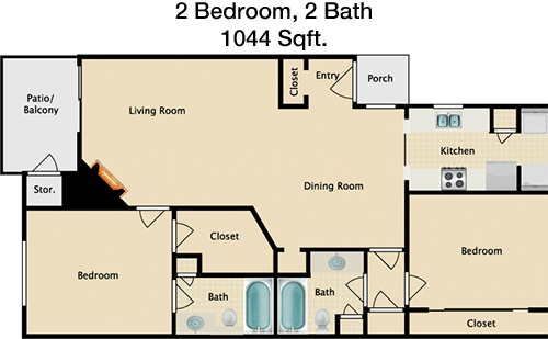 1,044 sq ft floorplan layout