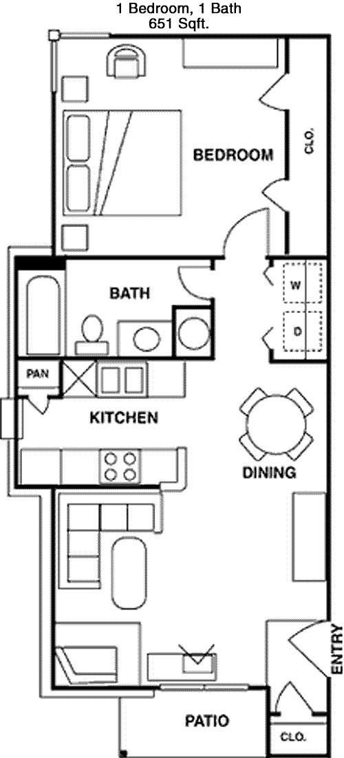 651 sq ft floorplan layout