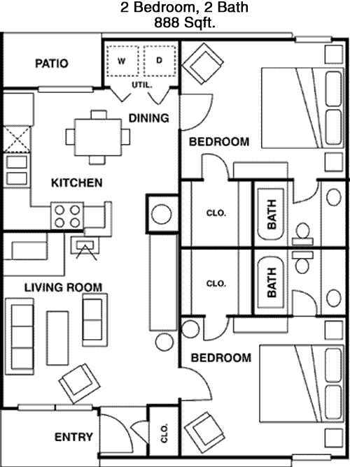 888 sq ft floorplan layout