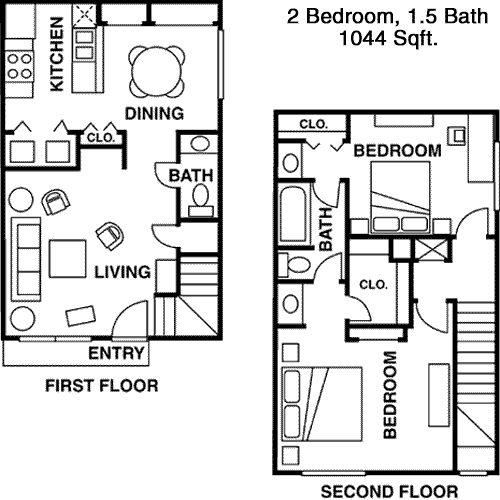 1,044 sq ft floorplan layout