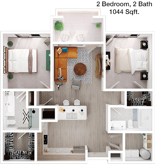 1,044 sq ft floorplan layout