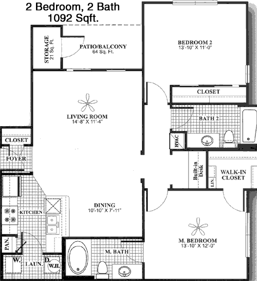 1,092 sq ft floorplan layout