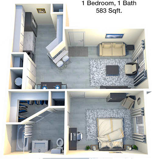 583 sq ft floorplan layout
