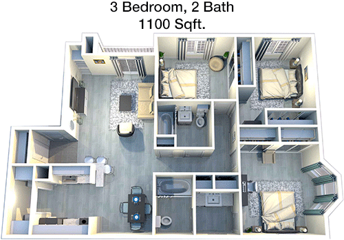 1,100 sq ft floorplan layout