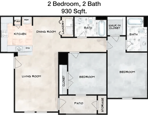 930 sq ft floorplan layout