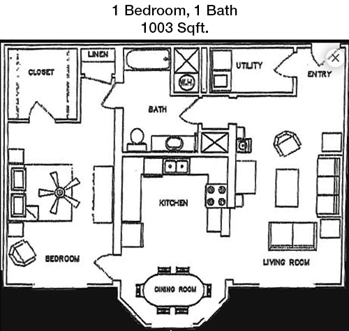 1,003 sq ft floorplan layout