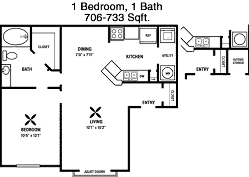 706 sq ft floorplan layout