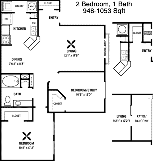 948 sq ft floorplan layout
