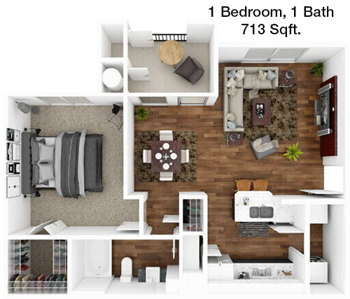 713 sq ft floorplan layout