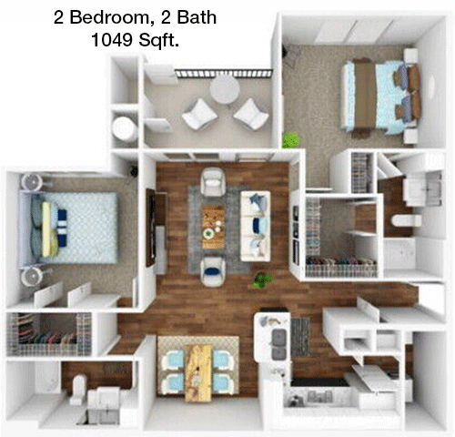 1,049 sq ft floorplan layout