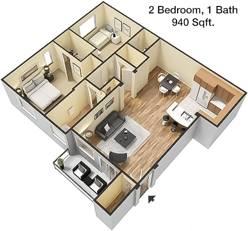 940 sq ft floorplan layout
