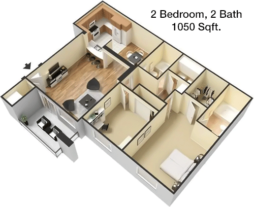 1,050 sq ft floorplan layout