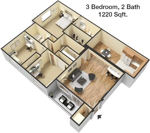 1,220 sq ft floorplan layout