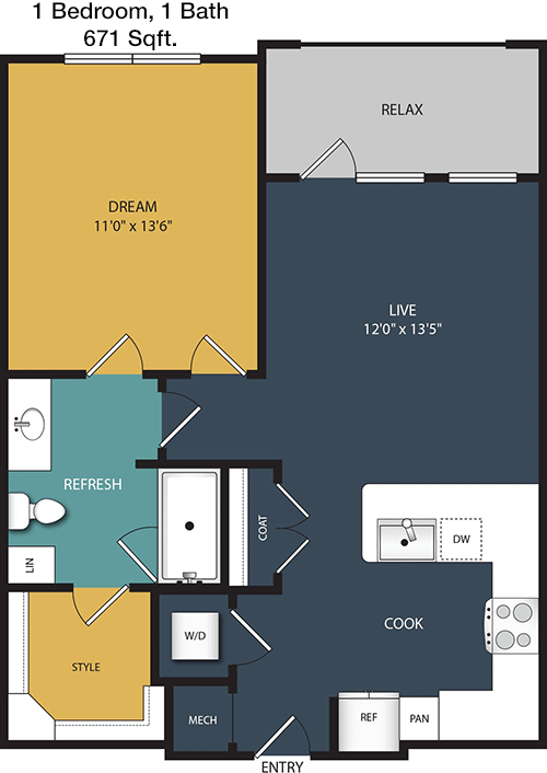 671 sq ft floorplan layout