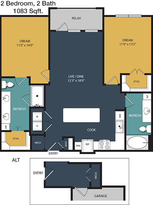 1,083 sq ft floorplan layout