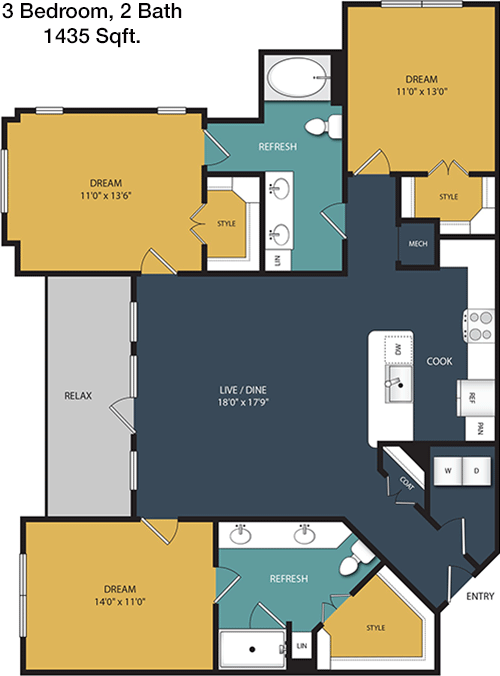 1,435 sq ft floorplan layout